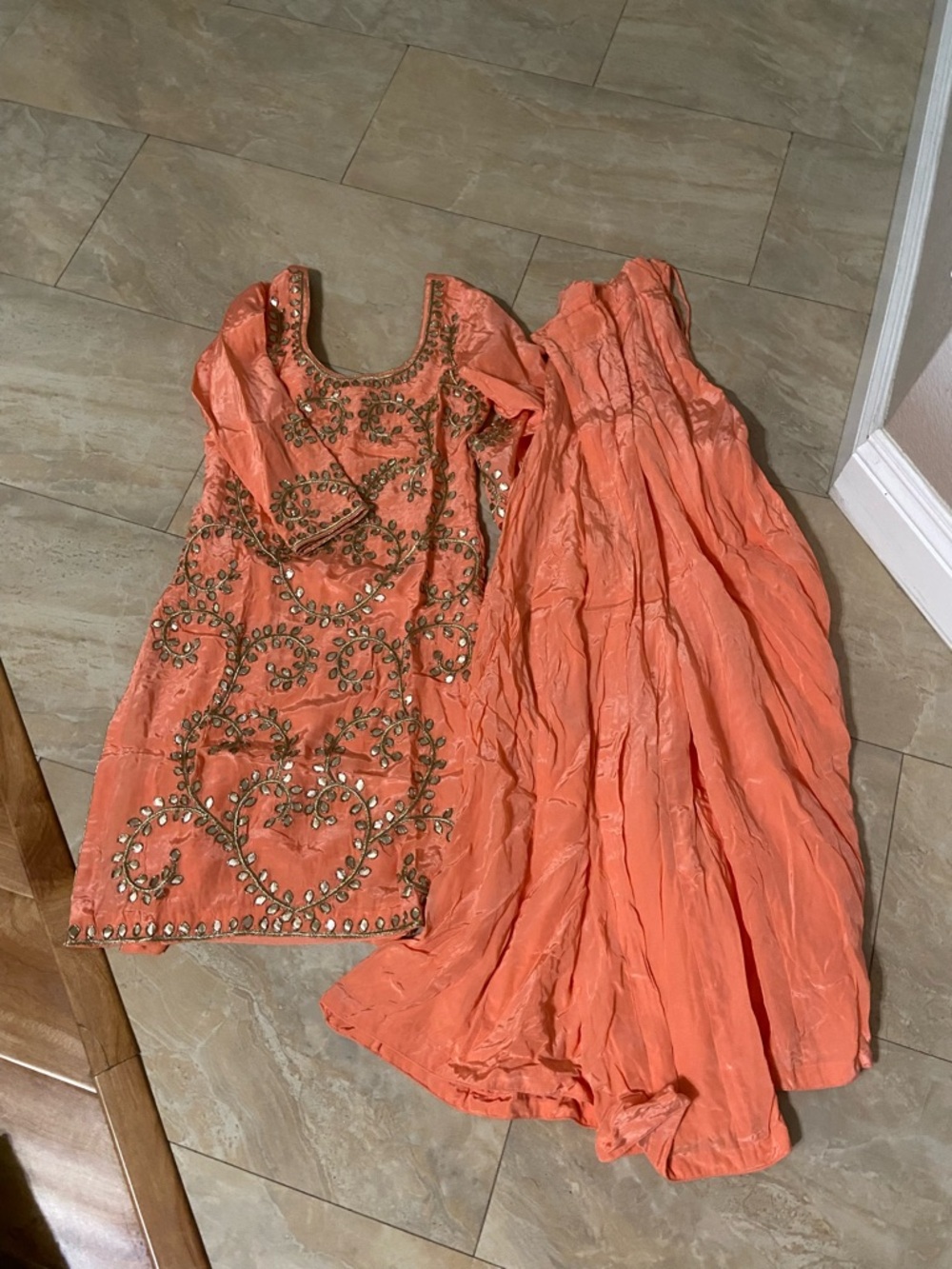 Embellished Coral Three Piece Sharara Salwar Kameez Set Gota Pathi Work Size XS